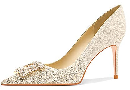 Femme Escarpins, Dame Escarpins Classiques, Escarpins Femme Pointue Talons Hauts Élégants,Gold,37 EU/6 US