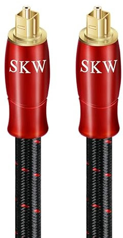 SKW Optisches Digital-Audiokabel, Heimkino-Glasfaser-Toslink-Stecker auf Stecker, vergoldetes Optisches Kabel (S/PDIF)(1.5M, Rot)