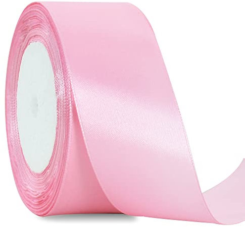 TONIFUL 4 cm x 22 m breites rosa Satinband, solide Stoffbänder für Hochzeit, Auto, Dekoration, Stuhlschärpe, Basteln, Geschenkverpackung, Schneiden, Zeremonie, Tischschleifen, Blumennähen,