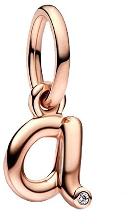 Rosa d’oro Ciondolo con Lettera A Dell'alfabeto in Argento Sterling 925 Charm Bead con A alla Z Pendente con Zirconia Cubica Compatibile con Pandora e Europei Bracciale Collane da Donna