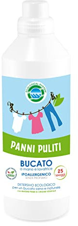 Detersivo lavatrice liquido ecologico - ecological system- PANNI PULITI 1L - Ipoallergenico e Senza Profumazione 25 Lavaggi