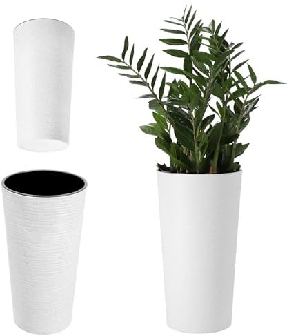 KADAX Vaso Alto Ø19x36,8 cm per Piante da Balcone e Giardino, Grande Fioriera per Aggiungere Eleganza a Ogni Spazio Abitativo, Sia Interno che Esterno (Bianco)