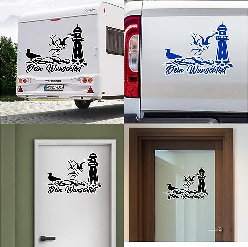 myrockshirt Leuchtturm Aufkleber mit Wunschtext/Wunschgröße Möwen See Meer Urlaub Camper Wohnwagen Wohnmobil Tür Wandtattoo