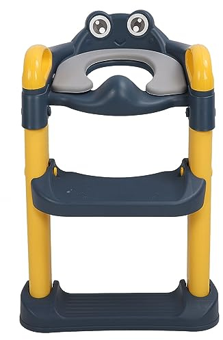 Kinder-Toilettentrainer mit Tritthocker, Höhenverstellbar, Faltbar, PU-Kissen, Gelb, Spritzwassergeschützt