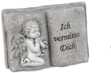 Trauerstein Gedenkstein als Grabschmuck Engel mit Spruch 11x13cm - Ich vermisse... (Ich vermisse Dich)