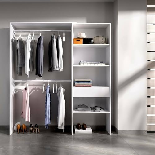 Dmora - Großer Kleiderschrank Lhotse, Struktur für begehbaren Kleiderschrank, offener Kleiderbügel, 160 x 40 x 187 cm, Weiß