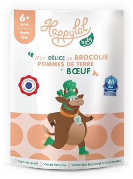 Happylal Baby Repas Halal Bébé 6 mois | Brocolis, Pommes de Terre, Bœuf | Petits pots Certifiés Halal | Diversification alimentaire bébé | Fabriqué en France | Lot 10 x 150g