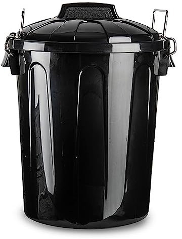 Acan Tradineur - Cubo de Basura de plástico - Incluye Tapa y Asas metalicas - Fabricado en España - Contenedor de residuos - Capacidad de 31 litros - 48,2 x 37,5 x 37,5 cm - Color Negro
