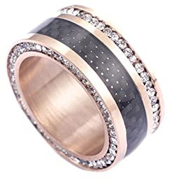Mesnt Ring Rosegold Damen, Edelstahl 10MM Kohlenstoff-Faser Versprechen Ring mit Seite kubischer Zirkoniumdioxid für Damen Roségold, Größe 60 (19.1)