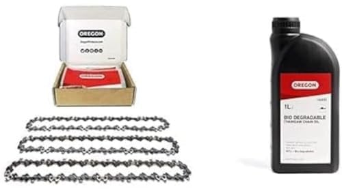 Oregon Chainsaw Chain for 18-Inch (45 cm) Bar + Biodegradable Chain Oil - 62 Drive Links, Low-Kickback Chain fits Husqvarna, McCulloch, Mac Allister and More (91P062X3) (Pack of 3)