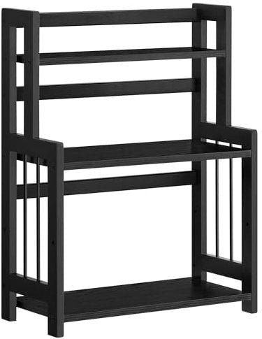 SONGMICS Spice Rack, 3-Tier Countertop Storage Shelf, Desktop Organiser with Bamboo Frame, for Kitchen, Dining Room, Office, Ebony Black OFS047B02
