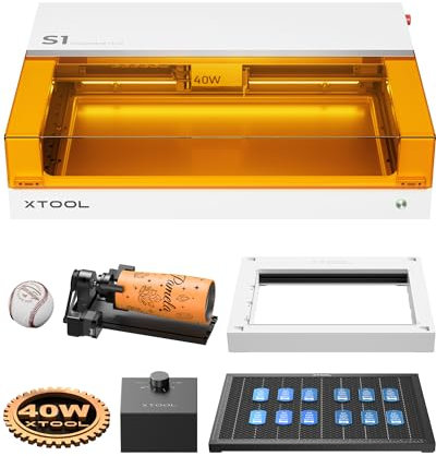 xTool S1 Laser Graviermaschine Deluxe Kit weiß, 40W Laser Cutter, Pin Punkt Positionierung, Autofokus, 600mm/s Geschwindigkeit, 498 * 319mm Arbeitsbereich für Metall, Holz, Leder