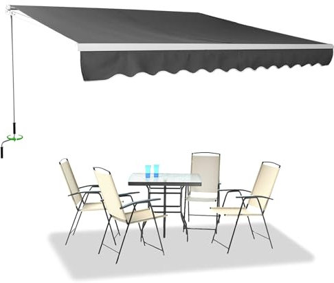 XINZI 360x300cm Gelenkarmmarkise Sonnenschutz Gelenkmarkise inkl. Wandhalterung Winkel Einstellbar Terrassenmarkise mit Handkurbel Wetterfest Markise für Terrasse & Balkon