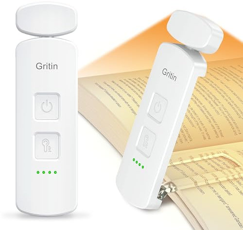 Gritin Leselampe Buch Klemme, USB Wiederaufladbare LED Buchlampe für Lesen ins Bett, 3 Farbtemperatur & 3 Helligkeiten Dimmbare Klemmleuchte, Augenschutzes Leselicht, Weiß