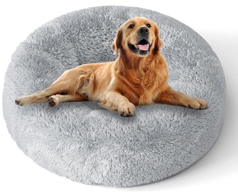 XKISS hundebett flauschig [mit waschbarem Bezug] original-[L，80cm，‎Hellgrau] Hundebett Fluffy,Flauschiges Hundebett für große,mittelgroße & kleine Hunden, hundebett waschbar,hundekörbchen