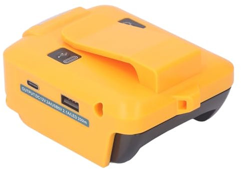 Tragbarer 18-V-20-V-Batterieadapter mit Typ-C-USB-Anschluss, DC12V-2A-Anschluss, LED-Licht, Gürtelclip für Notstromversorgung, Heizjacke