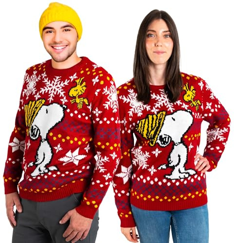 United Labels Snoopy Weihnachtspullover Unisex, Rot, S, Winter Strickpullover, Pullover für Herren und Damen