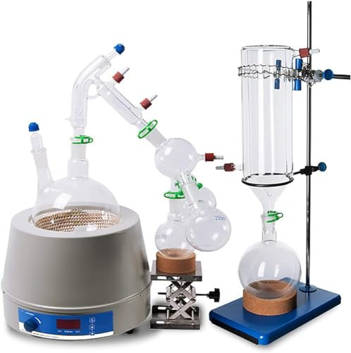 Wrobelax Short Path Distillation Equipment, Essential Oils Extraction Apparatus, Lab Hot Scale Small 2L Short Path Distillation Kit with Stirring Heating Mantle and Cold Trap