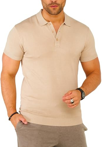 Soulstar Herren Basic Strick Poloshirt Kurzarm T-Shirt Polo-Hemd Knit Oberteil mit Knopfleiste Strick-Polo Golf-Polo Tennis-Polo