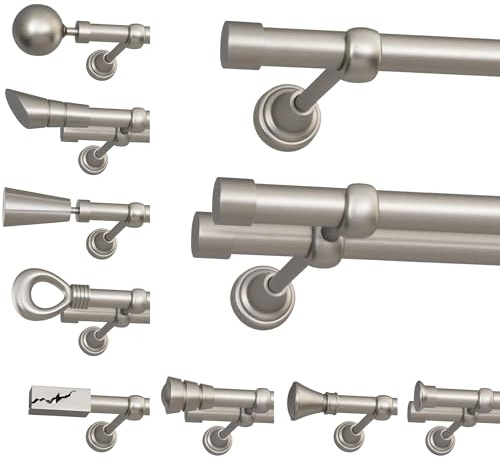 ROLLMAXXX Gardinenstange 120 cm Breit Ø19 mm Saloma 2-Läufig | Vorhangstange aus Metall Satin Design, Gardinenstange Set inkl. Wandhalterungen & Endstücke, Alternative zur Gardinenschiene