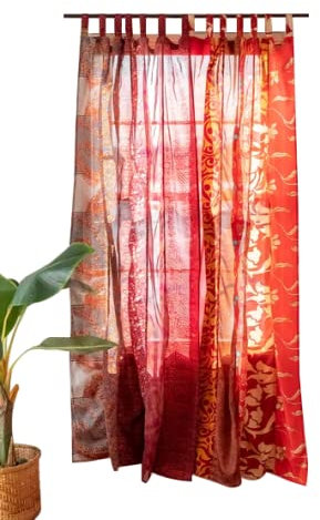 KRAAFTY Lichtfilternde Vorhänge, Seidenmischung, Sari-Vorhänge für Fenster und Türen, elegante Trennwand und Heimbüro-Dekor, leicht, sortierter Druck (213,3 x 111,8 cm, Rot)