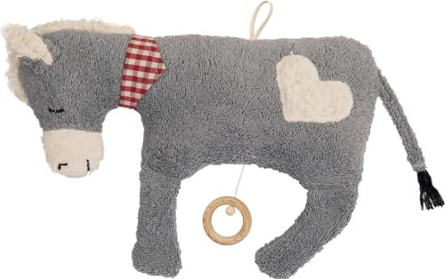 Efie Bio-Spieluhr Esel mit Herz – 100 % Baumwolle (kbA), handgefertigt – GOTS-zertifiziert – nachhaltiges Babyspielzeug - Made in Germany - Melodie (Sandmann lieber Sandmann)