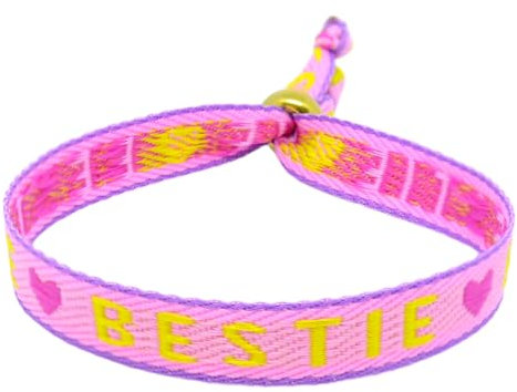 Selfmade Jewelry - Statement Festival Armband Stoff Armband Damen Stoffarmbänder in Pink für Festival Outfit Damen (BESTIE (Pink-Gelb)