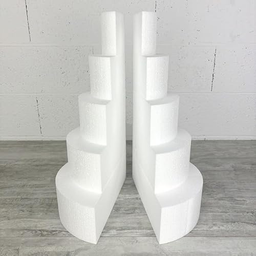 Lealoo Pièce montée en polystyrène coupée en 2 Parties, Base Ø 30cm à 10cm, Hauteur Totale 50 cm, Dummy pour gâteau Styropor
