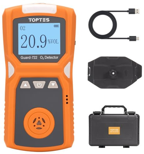 TopTes Guard-722 Tragbarer Sauerstoffdetektor, O2-Monitor, 0-30% VOL, 0,5 s Reaktion, Wiederaufladbar, mit Vibrations-, Licht- & Tonalarmen, Staub- und Explosionsgeschützt, für Arbeit und Zuhause
