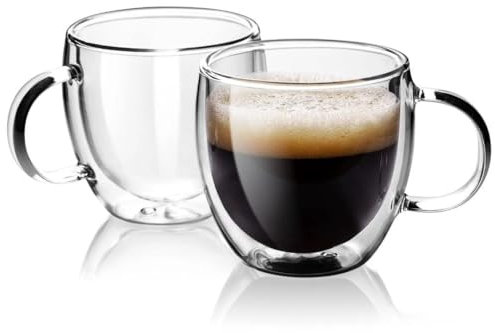 Generico Tazzina in Doppio Vetro set di 4, Tazzina da Caffè da 50ml con Manico, Tazzina da Caffè in Vetro Borosilicato Trasparente