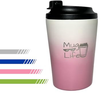 MugLife Thermobecher, Coffee to go, Kaffeetasse, Edelstahl, 350ml, farbverlauf Pink, extra Dichtring