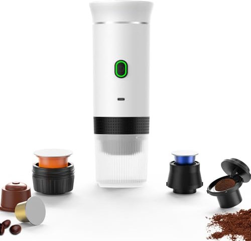Machine à Café Portable Espresso, 3 En 1 Cafetiere Expresso, Rechargeable Chauffante Cafetiere, 3-6 Minutes D'Auto-Chauffage, Machine à Café Multi Capsules pour Camping, Maison, Voiture (Blanc)