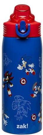 Zak Designs Sonic the Hedgehog Sage Stainless Steel Water Bottle with Straw, Handle, Leak Proof, Pop Up Spout Lid for School or Travel, 19oz (Sonic & Shadow)