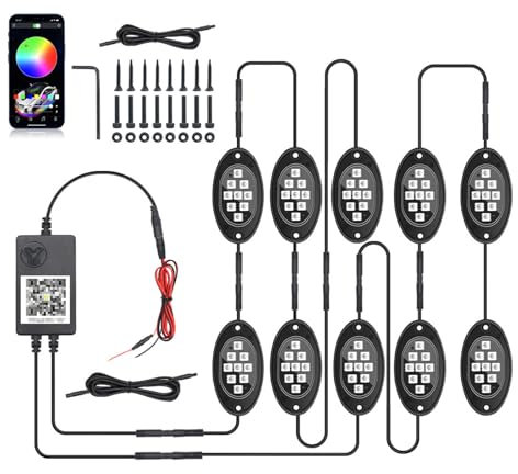 Petyoung 10 Pods RGB-LED-Rocklichter mit Bluetooth-App-Controller, mehrfarbige Unterleuchtung für Auto, LKW, ATV, SUV