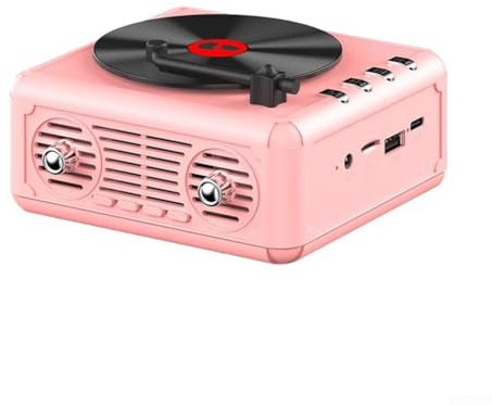 ReachMall Retro CD Player Bluetooth-compatible Speaker, Portable Fm Radio Built-in Speaker, Stylish Retro CD Player, 118 * 118 * 65mm(Pink)
