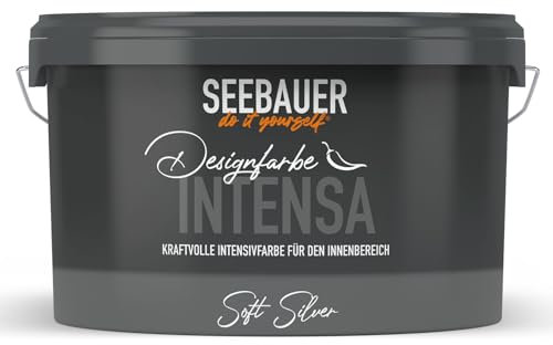 SEEBAUER diy Intensivfarbe INTENSA Grau 2,5L (Soft Silver) Edelmatte Wandfarbe Grau - Innenfarbe sehr hohe Deckkraft - Matt, Abwaschbar und Tropffrei