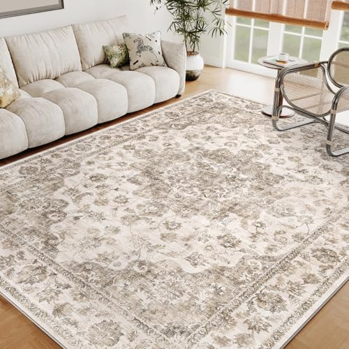 WondRg Waschbarer neutraler Teppich, 12,7 x 17,8 cm, braun, Vintage, Wohnzimmer, Schlafzimmer, Teppich, rutschfest, weich, niedriger Flor, Bauernhaus, Innenbereich, Überwurf, Teppich für Esszimmer