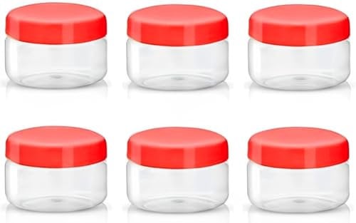 ANGIX 6 x 50ml Plastic Storage Jars & Canisters with Screw Top Lids, Airtight Food Storage Containers for Kitchen, Food, Spices, Herbs & Sweets, Clear Canister Pots