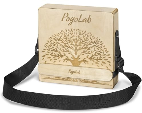 POGOLAB Reise-Cajon Holztrommel mit mehreren Tönen, tragbare Kastentrommel mit Tragetasche/Instrumentengurt, Cajon-Instrument aus Birkenholz mit handgefertigtem Muster, Geschenke Schlaginstrumente