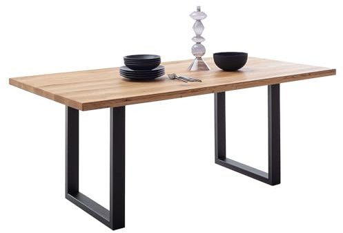 Lomadox Esszimmer Massivholz-Esstisch Tisch 160x90 cm in Wildeiche massiv geölt mit U-Gestell und gerader Kante, Echtholz