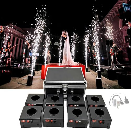 GCLCPAEN Máquina De Fuegos Artificiales De Chispa Fría,Mecanismo De Disparo De Fuegos Artificiales,1 Control,8 Bases,30-50M,con Caja De Protección,Control Remoto,8 Piezas, para Bodas Y Escenarios