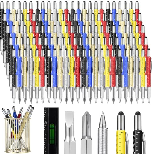 Honoson 120 Stück Werkzeugstifte für Männer, Geschenk, 6-in-1-Multitool, Tech-Werkzeug-Stift mit Lineal, Füllstandsanzeige, Kugelschreiber, Stylus, Schraubendreher und Schlitzschraubendreher