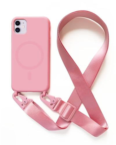 2NSPDRGNI Magnétique Coque avec Collier Compatible avec iPhone 11,Tour de Cou Lanière en Corde Pendentif Housse,Pink
