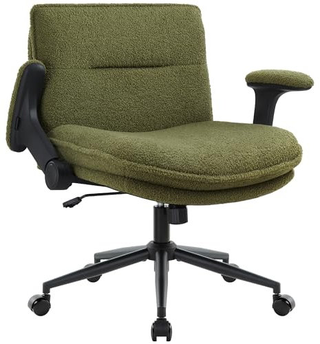 IWMH Bürostuhl mit Armlehne & Rollen, Breiter Schreibtischstuhl Schneidersitz Verstellbaren, Ergonomisch Höhenverstellbar Drehstuhl Buero Wohnzimmer, Grün