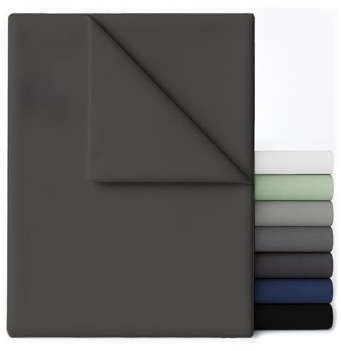 Dreamzie - Bettlaken ohne Gummizug 170x260 cm - Mikrofaser Ultraweich | Einzelbett 80/90x200 cm · Dunkelgrau · Flaches Betttuch · OEKO-TEX · Bügelfrei · Schnelltrocknend · Pflegeleicht · Leintuch