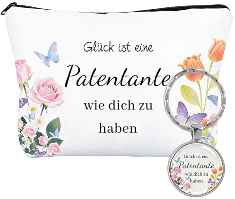 Patentante Geschenk, Beste Patentante Geschenk, Kosmetiktasche Schlüsselanhänger für Danke Patin Geburtstag Taufe Konfirmation Kommunion Weihnachten, Geburtstagsgeschenk für Frauen