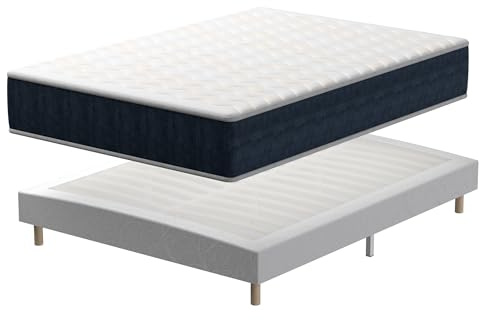 TEENO Mémoire Ensemble Composè | Matelas en Mousse 160x200x32 cm+Sommier tapissier volige,9 Pieds Inclus,Ensemble Matelas et sommier