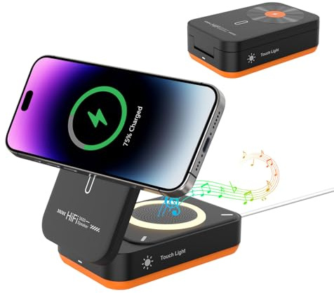 Wireless Charger,Phone Charging Station with Speaker,15W Fast Foldable Charger Stand For iPhone 17/16/15/14/13/12 Pro Max,Portable Bluetooth Phone Speaker,Gadgets For Men Women