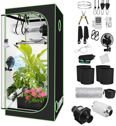 ISOISL Growzelt Komplettset 100x100x200cm, 240W Faltbar LED Grow Lampe, Belüftungssystem mit Aktivkohlefilter, Indoor Pflanzenzelt