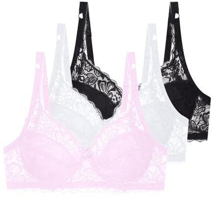 Générique Lot de 3 Soutien Gorge avec Armature Femme Grande Taille Lingerie Française Maintien Fort Push Up Brassiere Dentelle Sexy Classique Firm Lift sous-Vêtements Couleur Unie Doux Bra Rose 90B